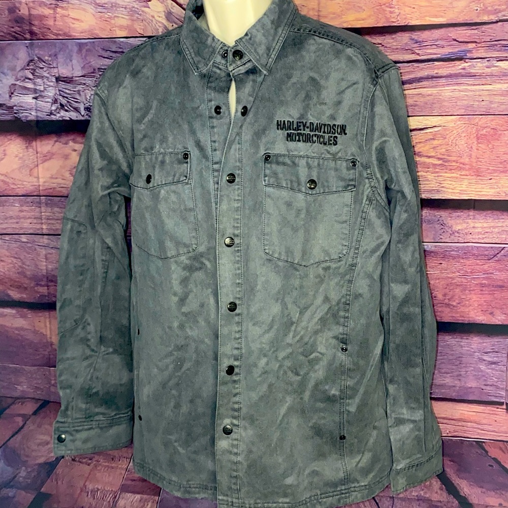 Vintage HD snap button up long sleeve riding shirt heavy material size L